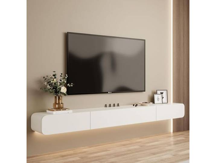 tv schrank Wandmontierte Medienkonsole mit 2 Schubladen aus Massivholz Schwimmender TV-Ständer, hängendes TV-Regal for das Heimbüro