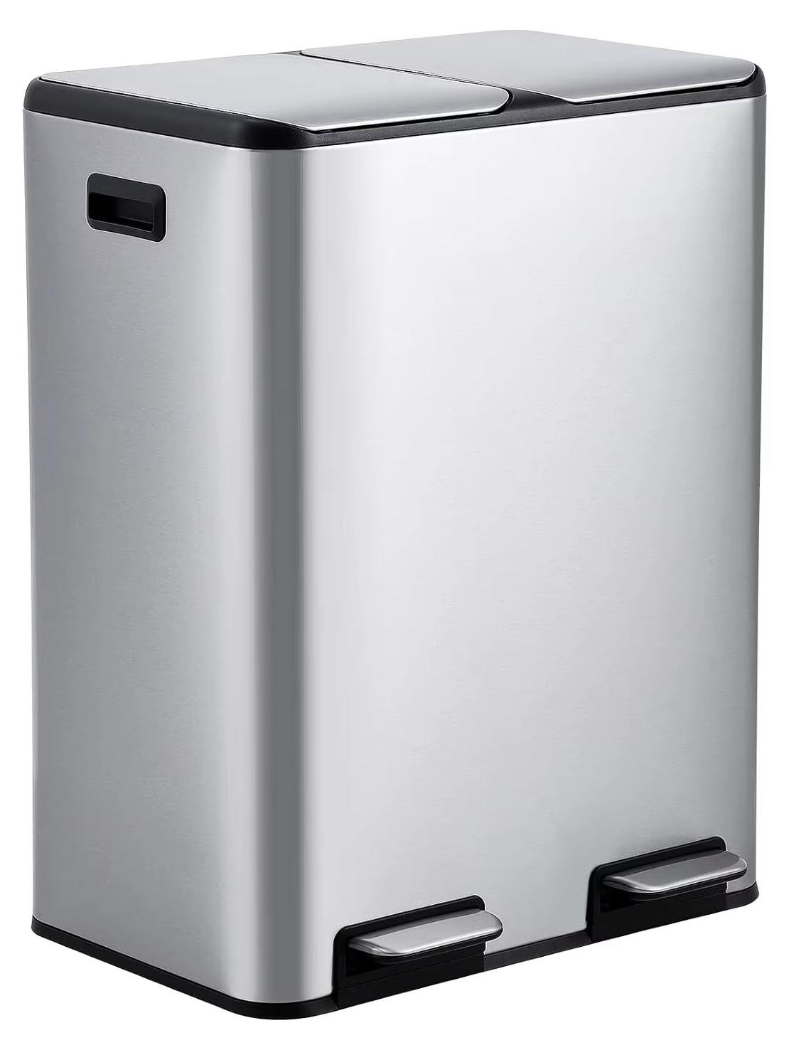 Mülleimer - Küchenmülleimer - 60 l (2 x 30 l) - Edelstahl - Zwei Pedale - Soft-Close-Deckel - Herausnehmbare Inneneimer - Fingerabdruckschutz