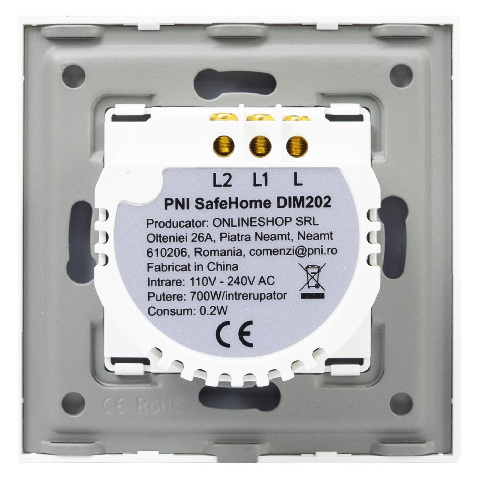 PNI Doppelschalter mit Touch und Dimmer SafeHome DIM202, 2X700W, Live Wire, ohne Null, Glas (43698062)