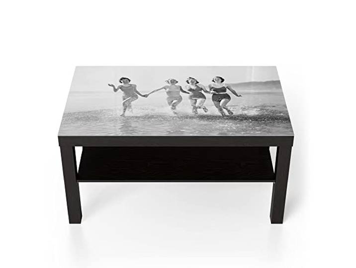 DEQORI Glastisch schwarz groß 90x50 cm Motiv Retro Badebekleidung ausgefallener Beistelltisch aus Glas Hochglanz Couchtisch fürs Wohnzimmer moderner Couch Tisch mit Design