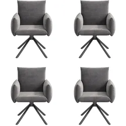 STILVORA 4er-Set drehbare Esszimmerstühle Samt Grau mit Armlehnen, 360° drehbar