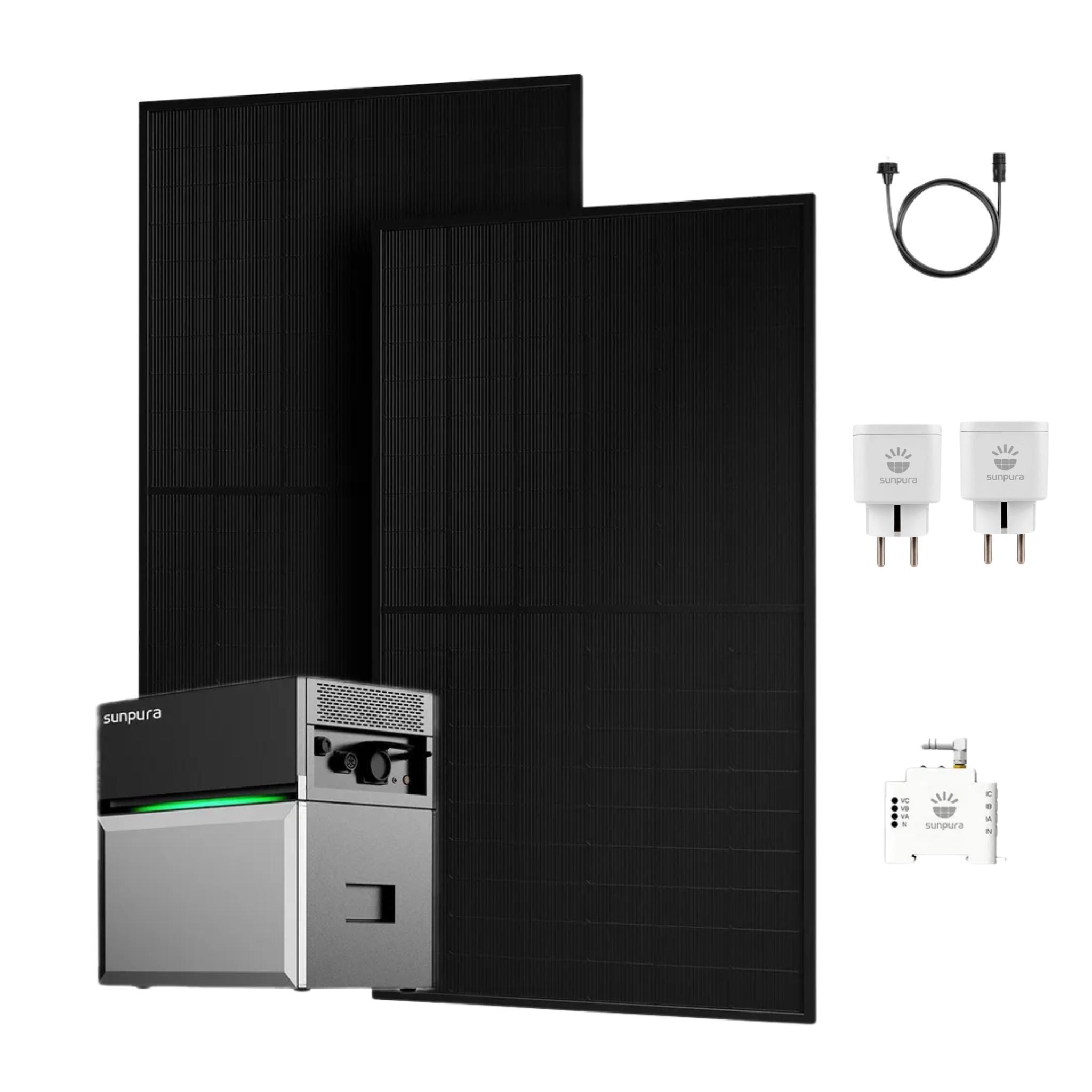 Balkonkraftwerk mit Speicher, Sunpura S2400 All-in-One Speichersystem mit 900W Bifazial Solarpanel und Smarter Zähler & Smart Plug(0% MwSt)
