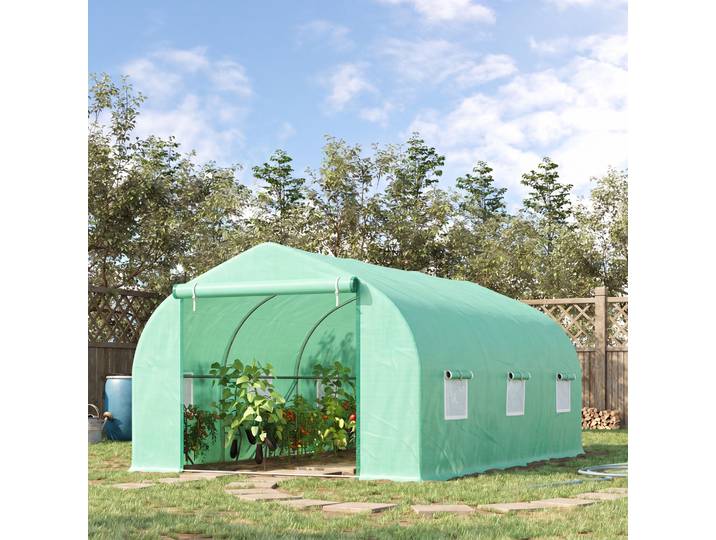 Outsunny Serre tunnel de jardin 4,5 x 3 x 2 m grande taille 6 fenêtres vert