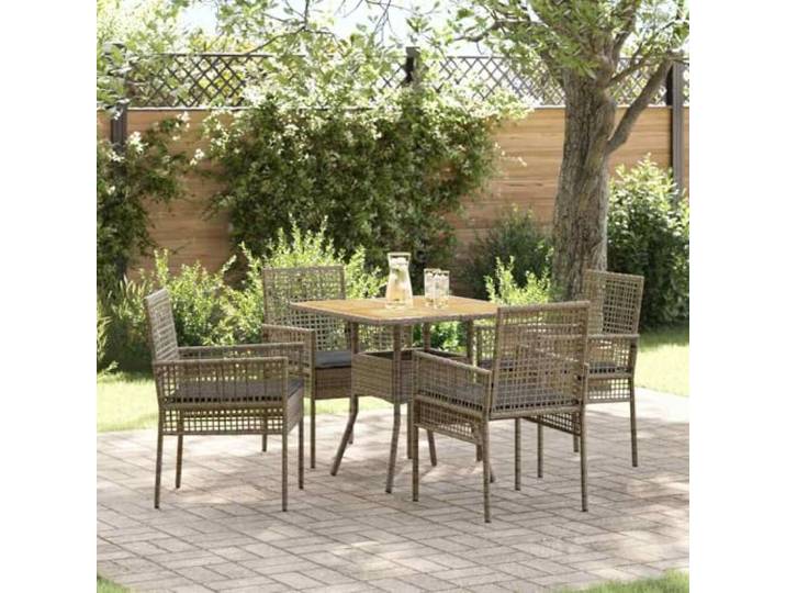 Poly Rattan Terrassenset Akazienholz Tischplatte 5 teilig Grau 80x80x75 cm Garten Essgruppe 5 pcs Poly-Rattan Grau Set Terrassenmöbel Sitzgruppe mit Akazienholz Tisch Outdoor Lounge Möbel für Terrasse