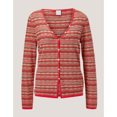Strickjacke MADELEINE "Strickjacke Schmale Strickjacke mit mehrfarbigem Streifenmuster", Damen, Gr. 48, rot (rot, multicolor), Obermaterial: 100% Baumwolle CO., Modern, normal, Strickjacken Strickjacke
