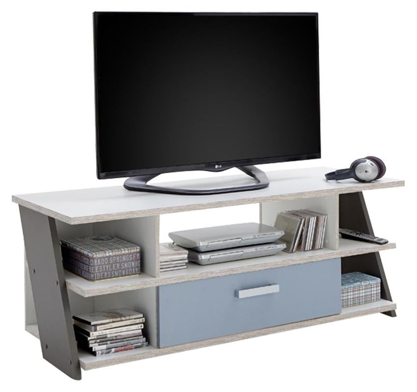 FMD Möbel NONA 5 TV- en HiFi-meubel in Sandeikenhout, wit, Lava en Denim, B/D/H: 135 x 51,6 x 50 cm