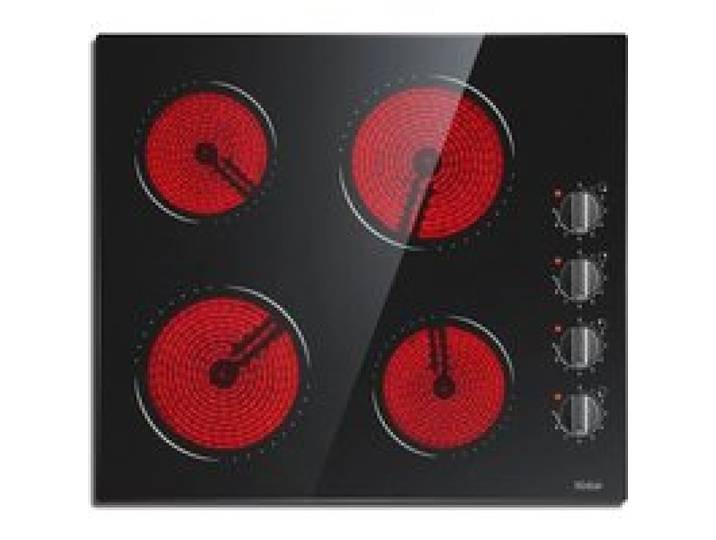 Hobsir Plaque de Cuisson Vitrocéramique - 4 Foyers - L59 x P52 cm - Encastrable - 6000W -Bouton de commande
