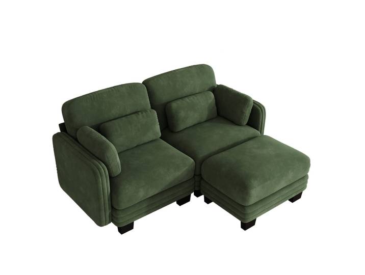 Canapé d'angle modulable avec pouf, 176x143x88, chenille vert