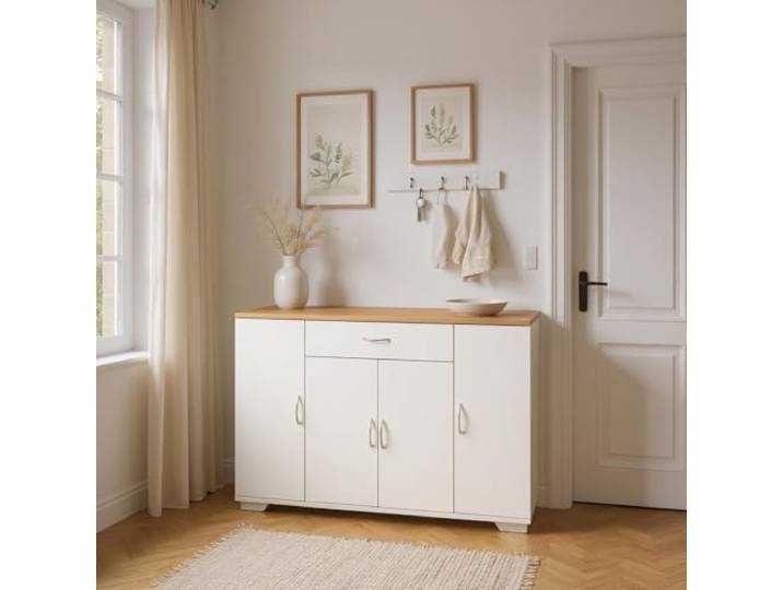 FurnitureR White Sideboard, Möbel Kommode, Moderner Stil, MDF Material, Viel Stauraum, Flur- und Wohnzimmerschrank, Robuste Bauweise