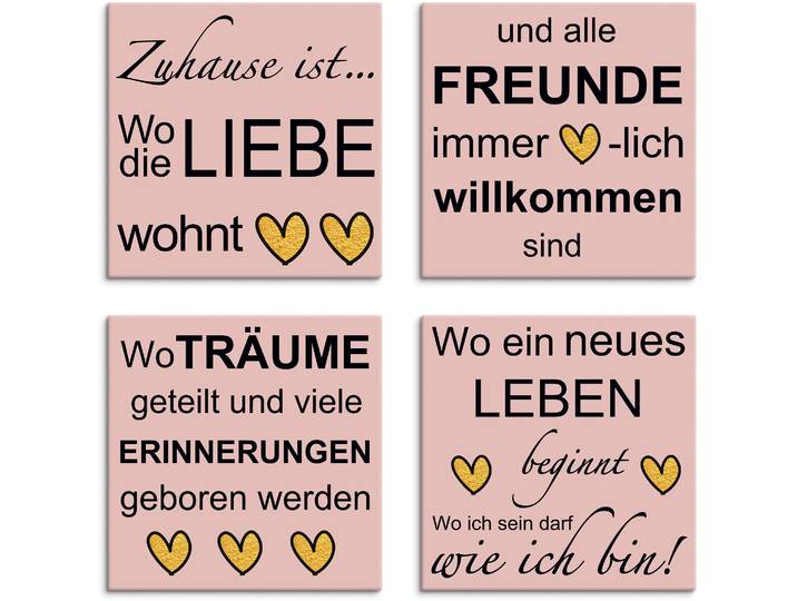 Leinwandbild ARTLAND Wo die Liebe wohnt , pink (farbe bild(er): pink), B:40cm H:40cm, Leinwand, MDF, Bilder, Leinwandbild, 4er Set, verschiedene Grössen