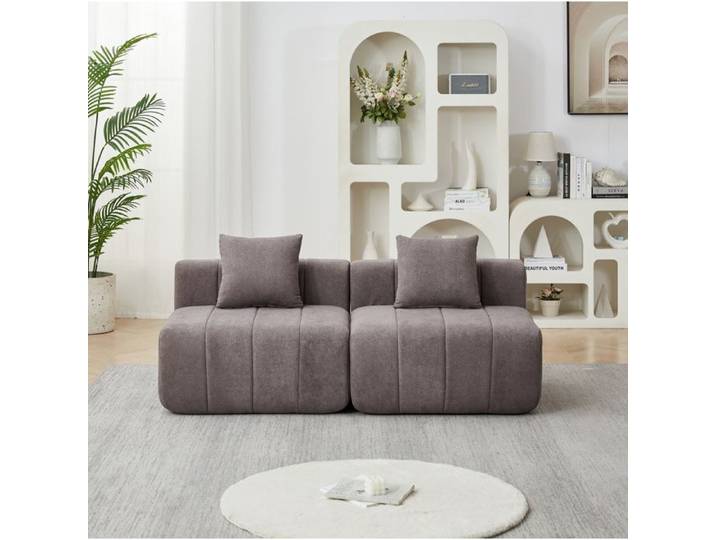 ROVRYN canapé modulable 2 places en chenille gris avec 2 coussins sans montage design touches de piano