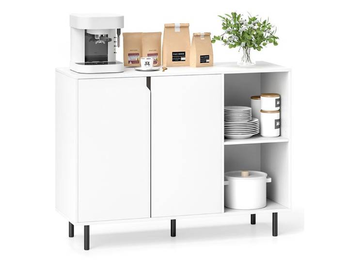 GOPLUS Buffet Bas de Cuisine 106x38x80CM avec 2 Portes-Ilot de Rangement de Cuisine avec Etagères Réglables-Pieds en Métal