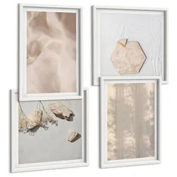 BILDER SET 4er Set - 50x50 cm & 40x60 cm Weißer Rahmen - Dezente Boho-Naturtexturen