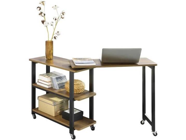 SoBuy FWT83-PF Table d'appoint Rotative Table Console Mobile avec 2 étagères et 6 roulettes - 133 x 30 x 69 cm
