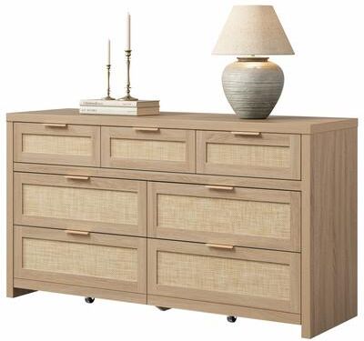 SICOTAS Efficient Storage Dresser with 7 Rattan Drawers
