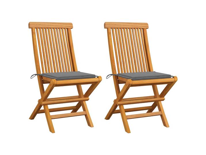 vidaXL Klappstühle mit grauen Kissen, 2 Stück, Massivholz Teakholz