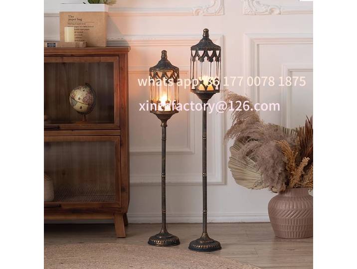 Grande lanterne décorative sur pied personnalisable, bougeoir au sol, grande tour en verre métallique