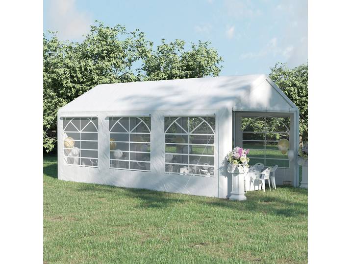 Outsunny Tonnelle Jardin 3x6m Barnum Blanc 4 Parois 6 Fenêtres