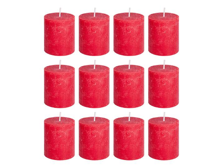 Stumpenkerze RUSTIC 12er-Set 8cm Rot