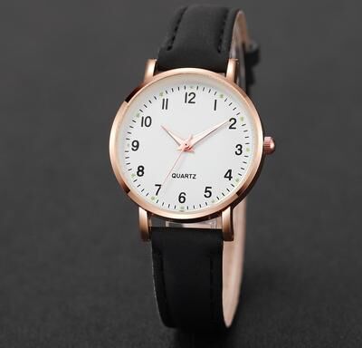 Fashion Sheath Elegant Arabic Dial Women Quartz Watch Casual Ladies Leather Band Wristwatch black