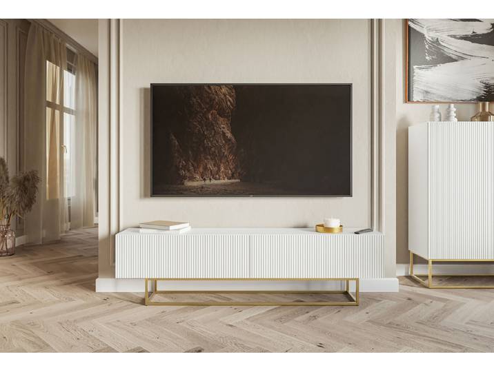 TV-Lowboard Veldio Front: MDF Mitteldichte Holzfaserplatte , beschichtet Korpus: Spanplatte, beschichtet Gestell: Metall, pulverbeschichtet