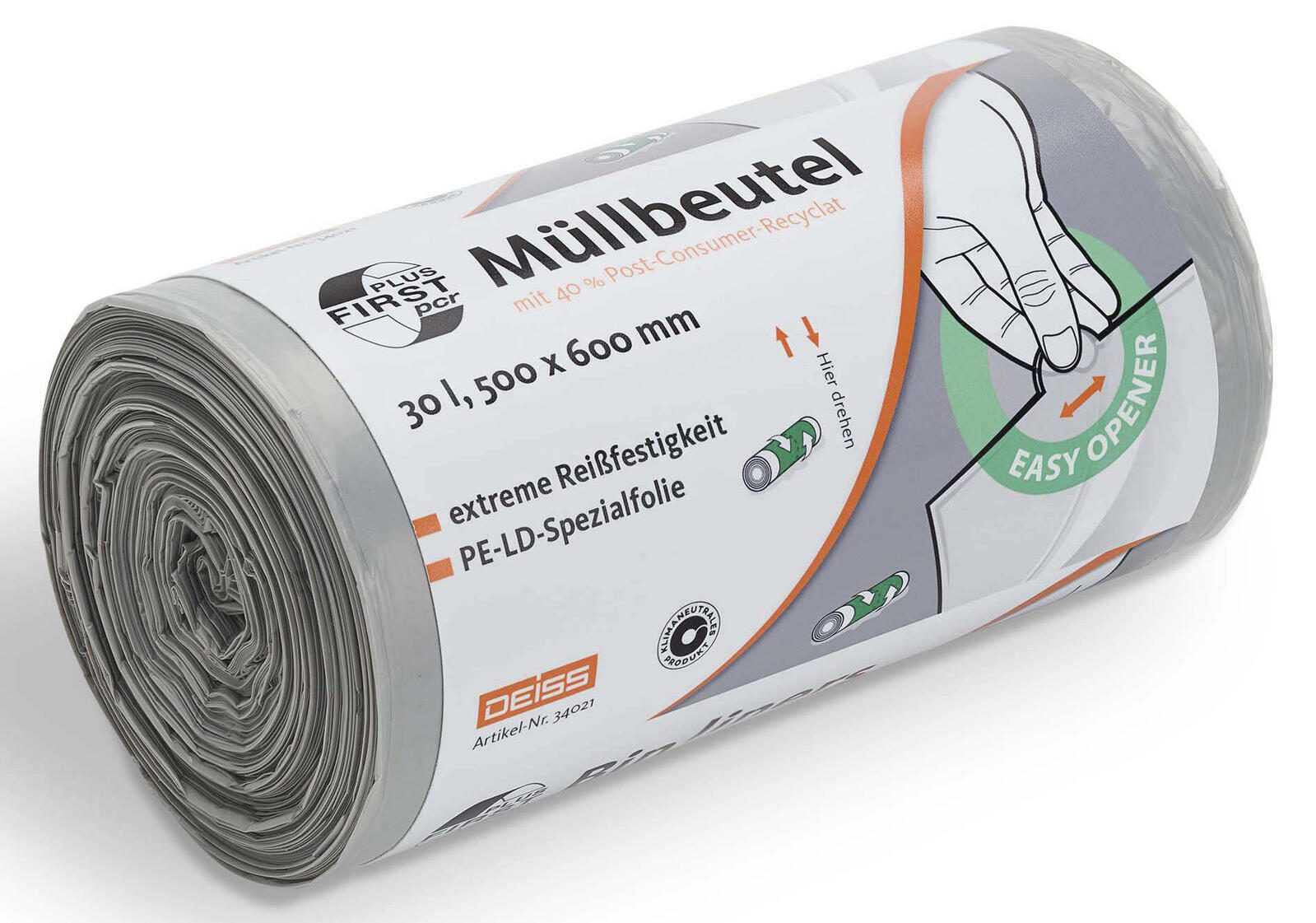 DEISS FIRST PLUS pcr® Müllbeutel 30,0 l hellgrau 34041
