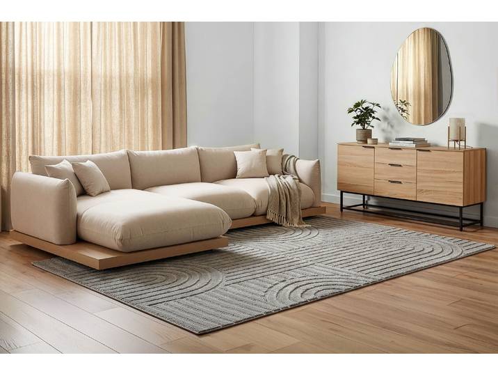 Ecksofa OTTO HOME Kalix L-Form, 323 cm - OTTO. Verlässliche Qualität. , beige (taupe), B:323cm H:75cm T:165cm, Sofas, Ecksofa, Designsofa, auf Holzplateau, Strukturstoff, hoher Sitzkomfort