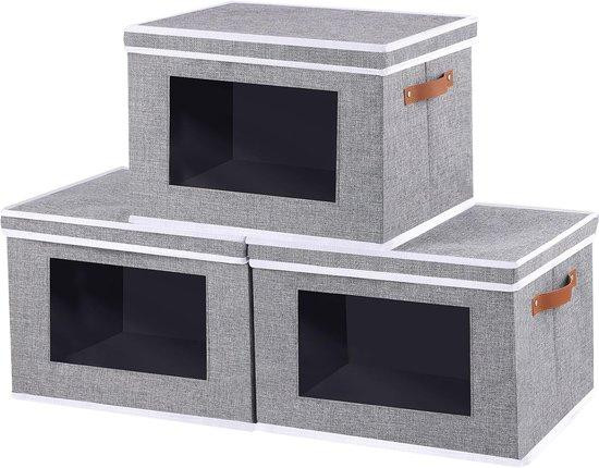 Benza Set van 3 Opvouwbare Opbergboxen met Deksel - Zwart
