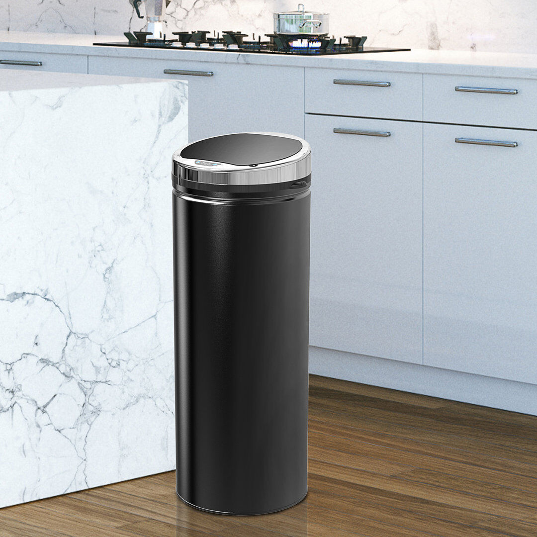 Symple Stuff Steel Motion Sensor Kitchen Trash Can - 50L Black 50L