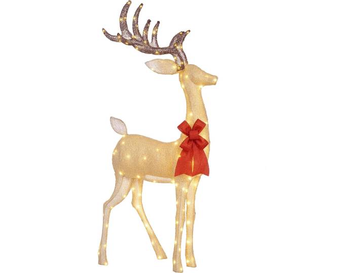Outsunny Renne de Noël lumineux\, décoration renne lumineux Noël en acier\, avec 137 LED blanc chaud\, pour intérieur\, extérieur\, jardin\, pelouse