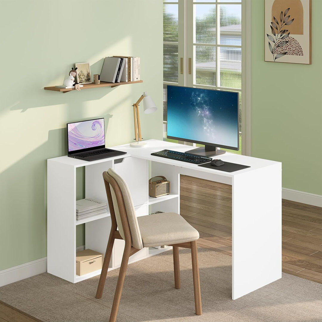 17 Stories Osgar L-Shaped Writing Desk White 75.5cm H X 118cm W X 118cm D