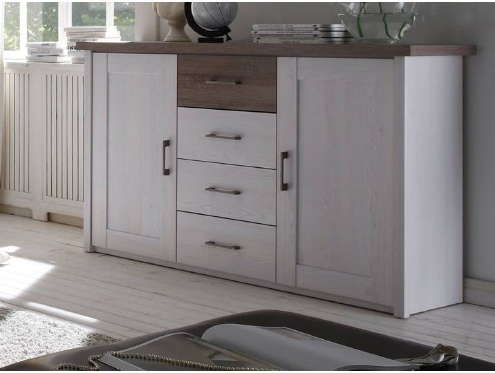 bv-vertrieb Schlafzimmer-Set Komfortbett Kleiderschrank Nachtkonsole Pinie weiss-trüffel