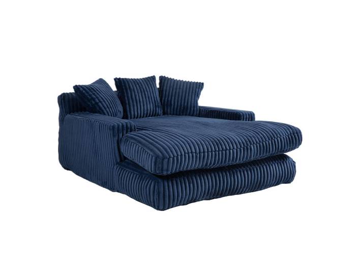 Redom Bigsofa Chaiselongue Cord mit 3 Kissen bodennah 125/155/63 cm Dunkelblau, 63x125x155 cm, Wohnzimmer, Sofas & Couches, Sofas, Bigsofas