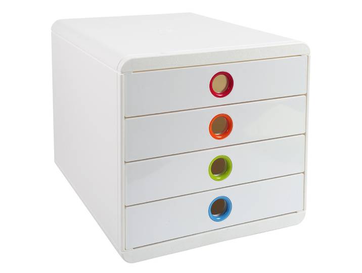EXACOMPTA Module de classement Pop-Box 4 tiroirs Black Office - Blanc/arlequin