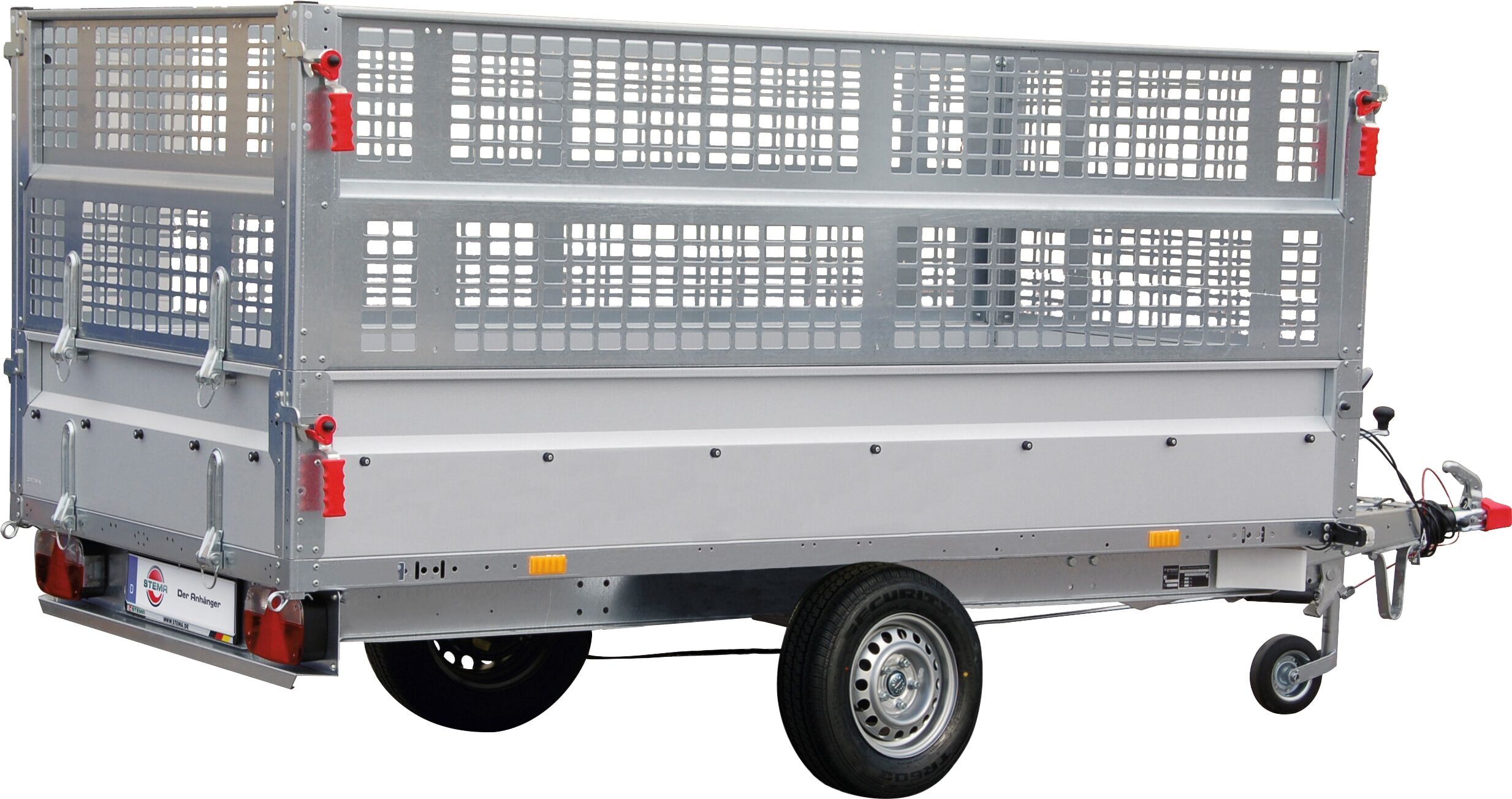 PKW-Anhänger STEMA "BASIC SH 1300-25-13", silber (silberfarben), KFZ-Anhänger, inkl. Gitteraufsatz und Flachplane