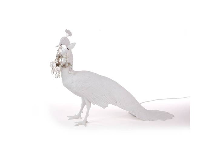 SELETTI Peacock Lamp LED-Dekolampe weiß, Kristalle Lamp, dimmbar, weiß / opal, für Wohn- / Esszimmer, Kunststoff, Design