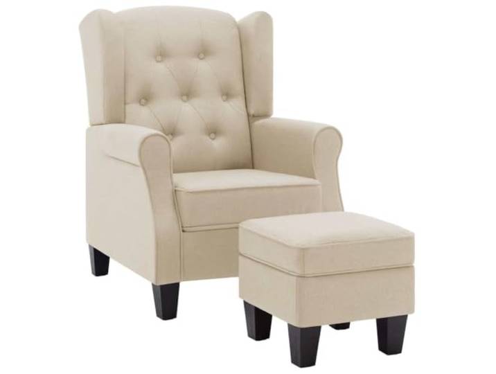 Makastle Sessel mit Fußhocker Creme Stoff