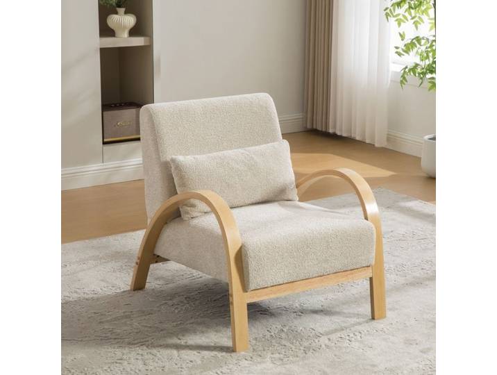 Bladez - Fauteuil lounge scandinave en chenille design avec accoudoirs pour salon -Beige
