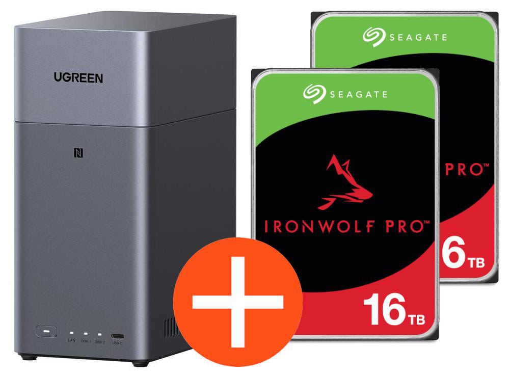 UGREEN NASync DH2300 NAS System 2-Bay 32TB inkl. 2x Seagate IronWolf ST16000NT001 16TB DH2300 + 2x ST16000NT001