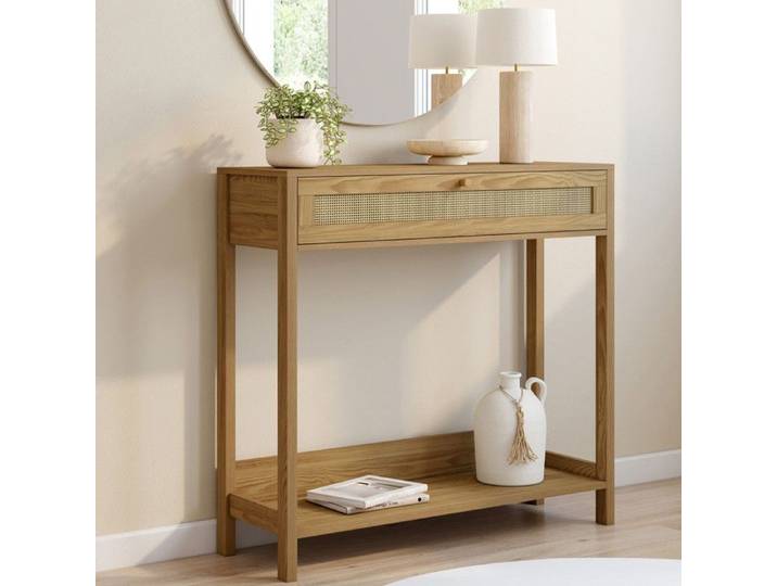 IDMARKET Console 1 tiroir HANAE effet naturel cannage