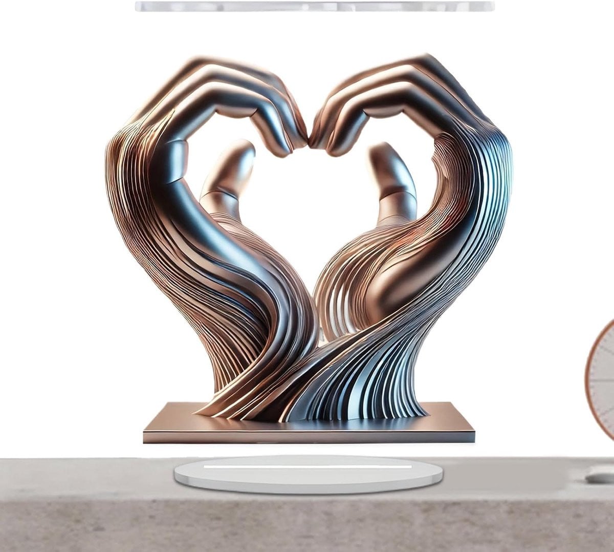 Zilver Hart Handbeeld - Elegant Acryl Sculptuur voor Woonkamer Decoratie