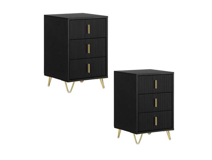 SoBuy Nachttisch mit 3 Schubladen FBT115-L-SCHx2, Schwarz, Holzwerkstoff, Quadratisch, Haarnadel, 40x63x36 cm, Schlafzimmer, Nachttische