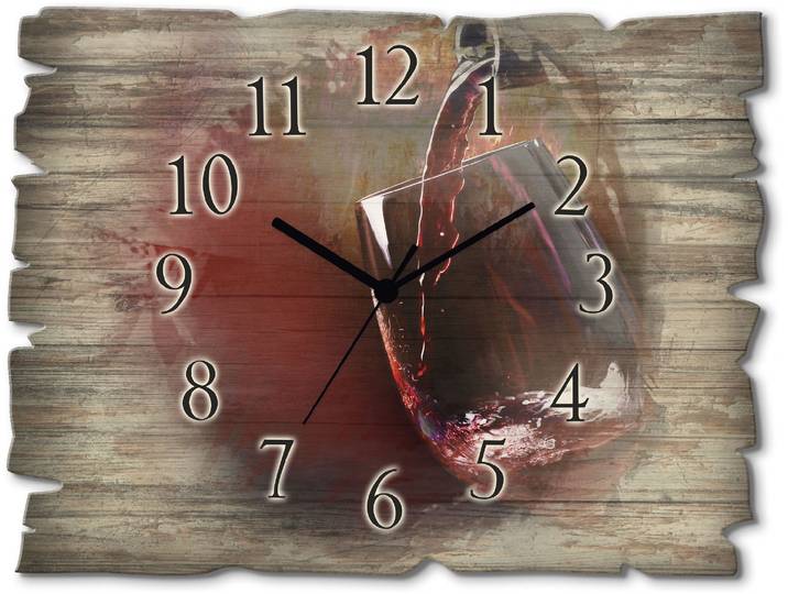 Wanduhr ARTLAND Wein - Rotwein , rot, B:40cm H:30cm T:0,6cm, Wanduhren, Wanduhr, wahlweise mit Quarz- oder Funkuhrwerk, lautlos ohne Tickgeräusche