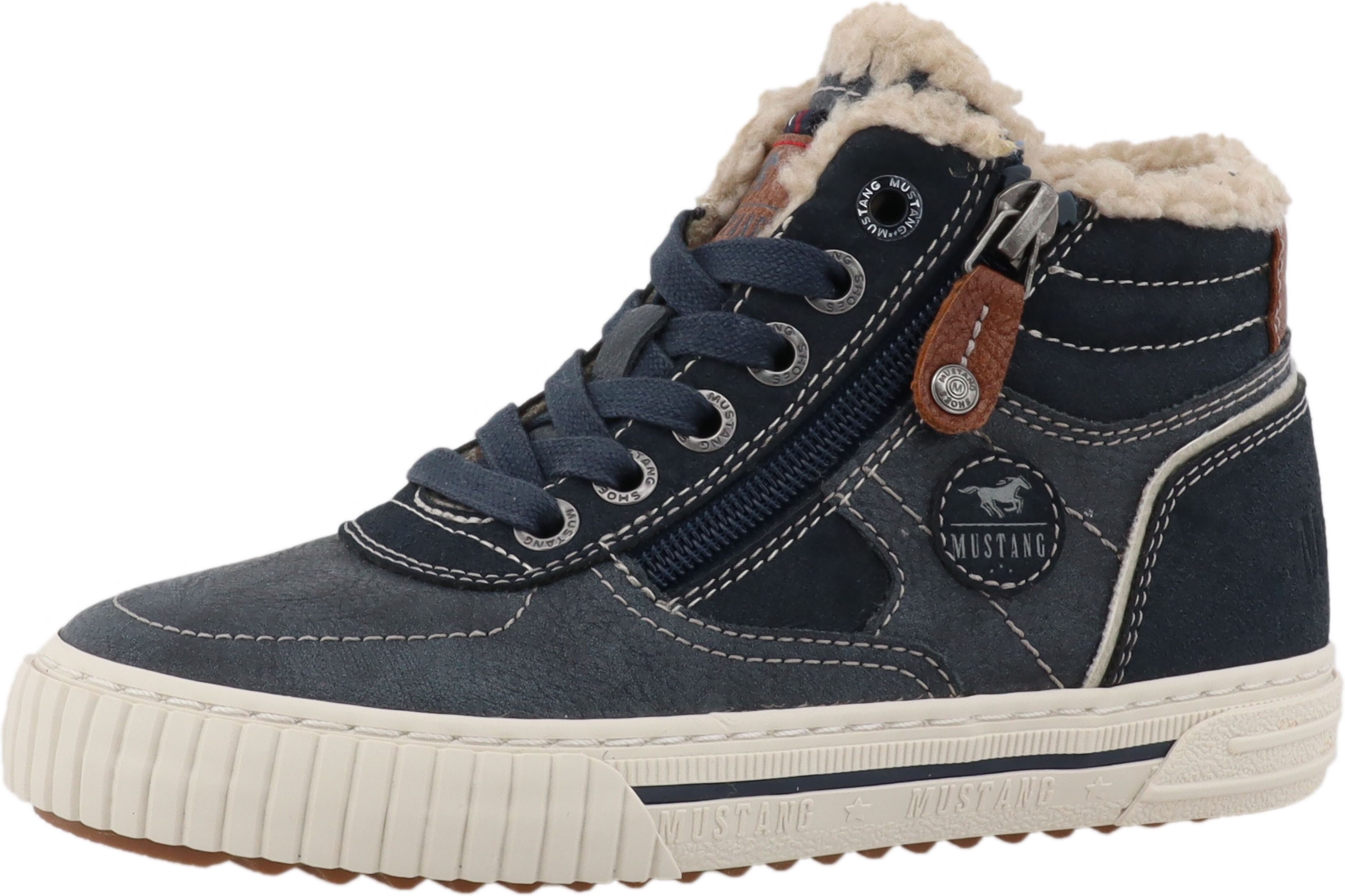 Sneaker MUSTANG SHOES "Ezio", Jungen, Gr. 31, blau (navy), Lederimitat, Schuhe Sneaker, High Top Sneaker, Schnürboots mit Reissverschluss navy 31