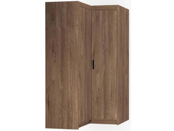 Eckdrehtürenschrank ELENA 2D Eiche Lefkas mit schwarze Griffe - Kleiderschrank, Eckschrank mit glatten Türen