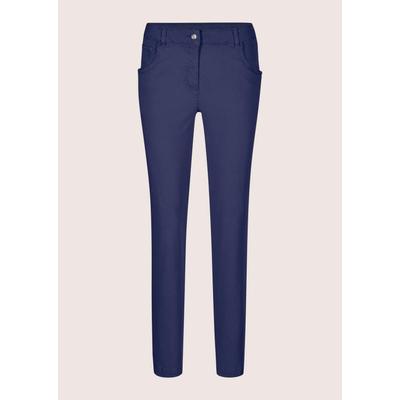 Stoffhose MADELEINE "Hose Schlanke Five-Pocket mit Stretch-Komfort", Damen, Gr. 44, N-Gr, blau (nachtblau), Obermaterial: 71% Baumwolle CO. 26% Modal CMD. 3% Elasthan EL., Modern, Hosen Stoffhose, Stretch-Komfort