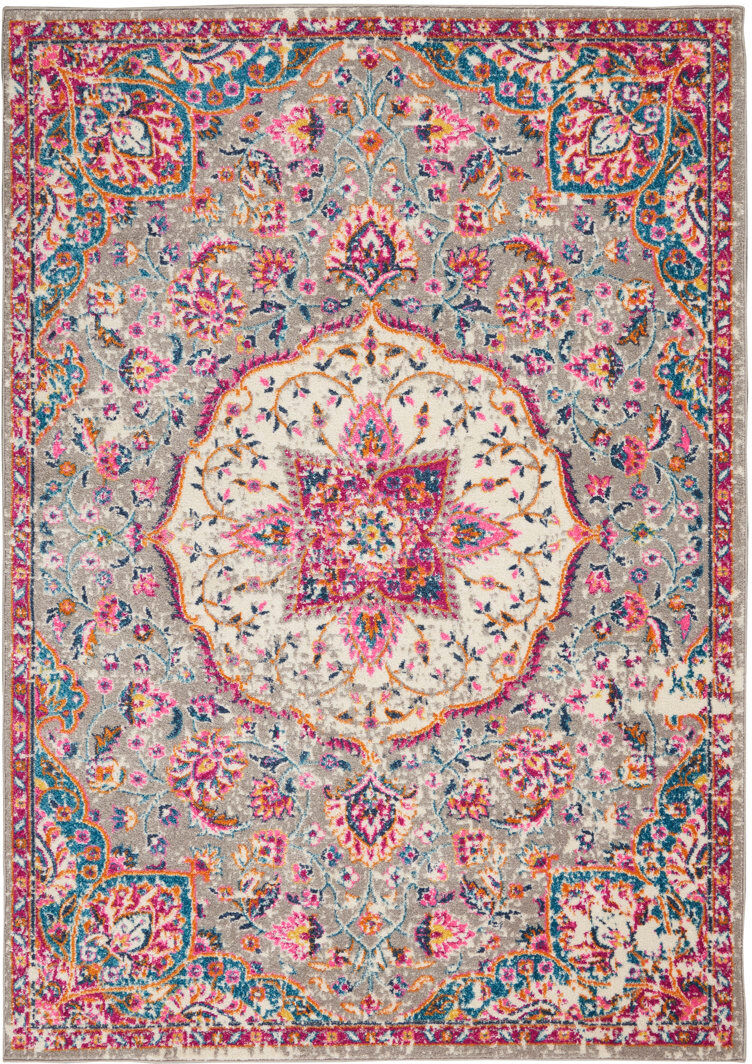 Mistana Geomar Passion Grey/Pink Rug Grey/Pink Rectangle 201 x 290cm