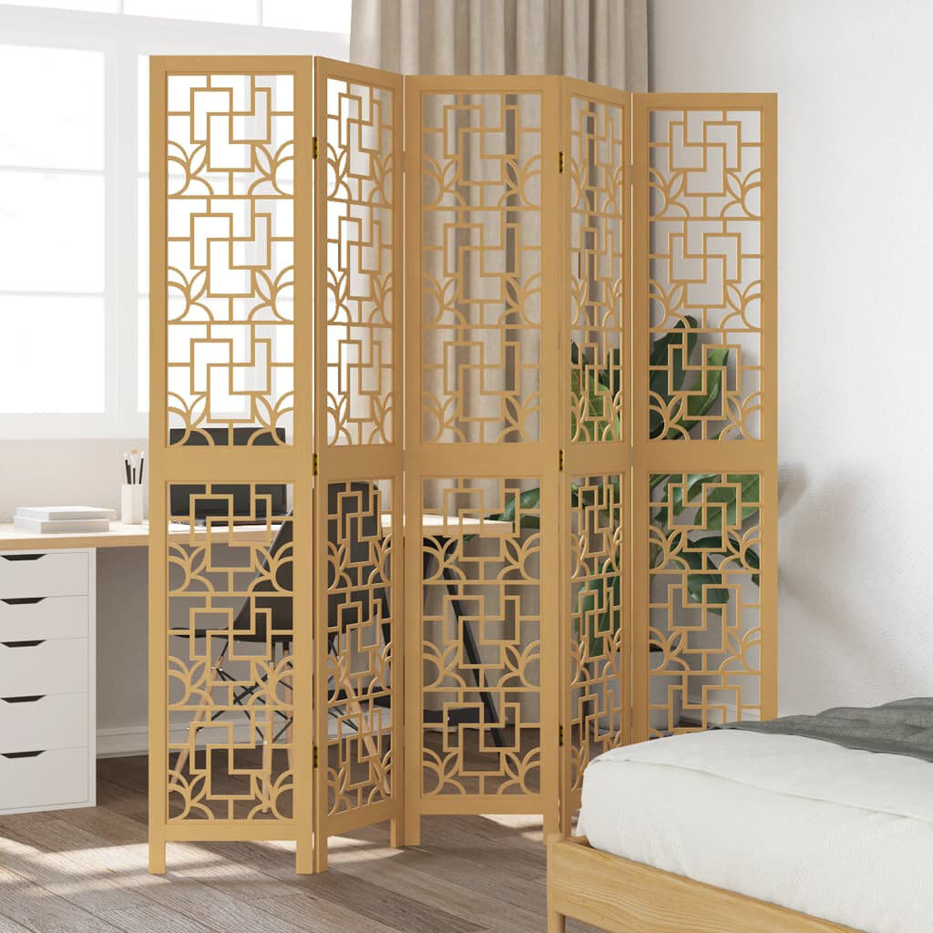 Latitude Vive Charnique 180cm W 5 - Panel Solid Wood Folding Room Divider Brown 200cm H x 180cm W