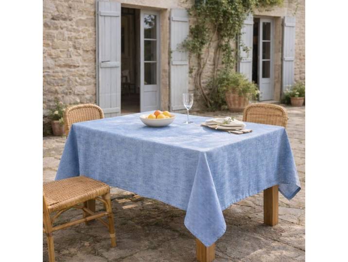 Nappe + 8 serviettes coton 180x350 bleu grec