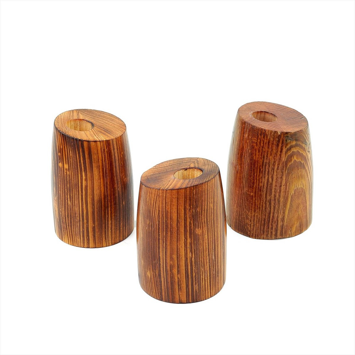 Set van 3 decoratieve houten kandelaars voor stompkaarsen met ebbenhouten afwerking